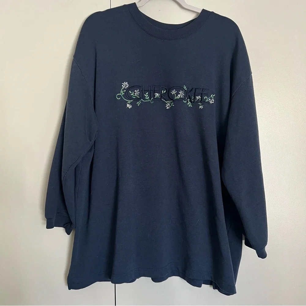 Vintage Cherokee Navy Blue Floral Design Sweatshirt Plus Size 2X